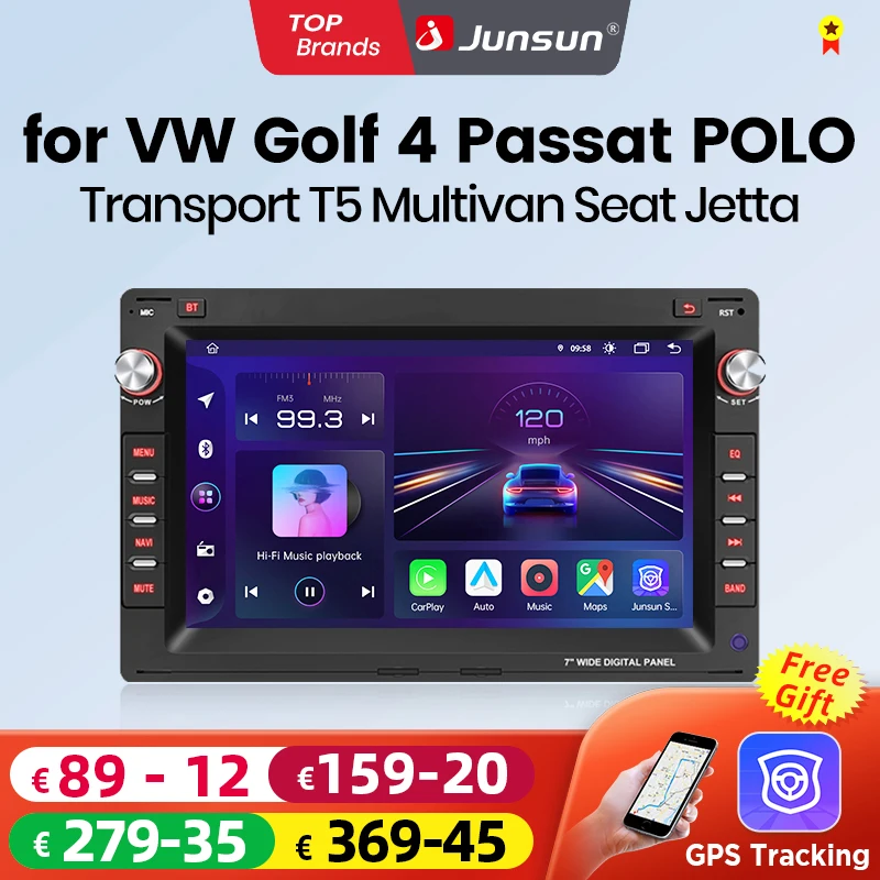 Junsun 4G Wireless CarPlay Android Auto for VW Passat B5 MK4 MK5 Golf 4 Polo Bora Jetta T5 SHARAN Jetta Transport T5 Multimedia