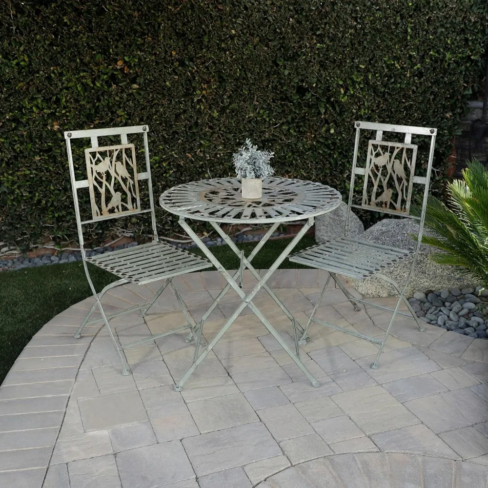 

Indoor/Outdoor Bird Design 3-Piece Bistro Set Folding Table and Chairs Patio Seating