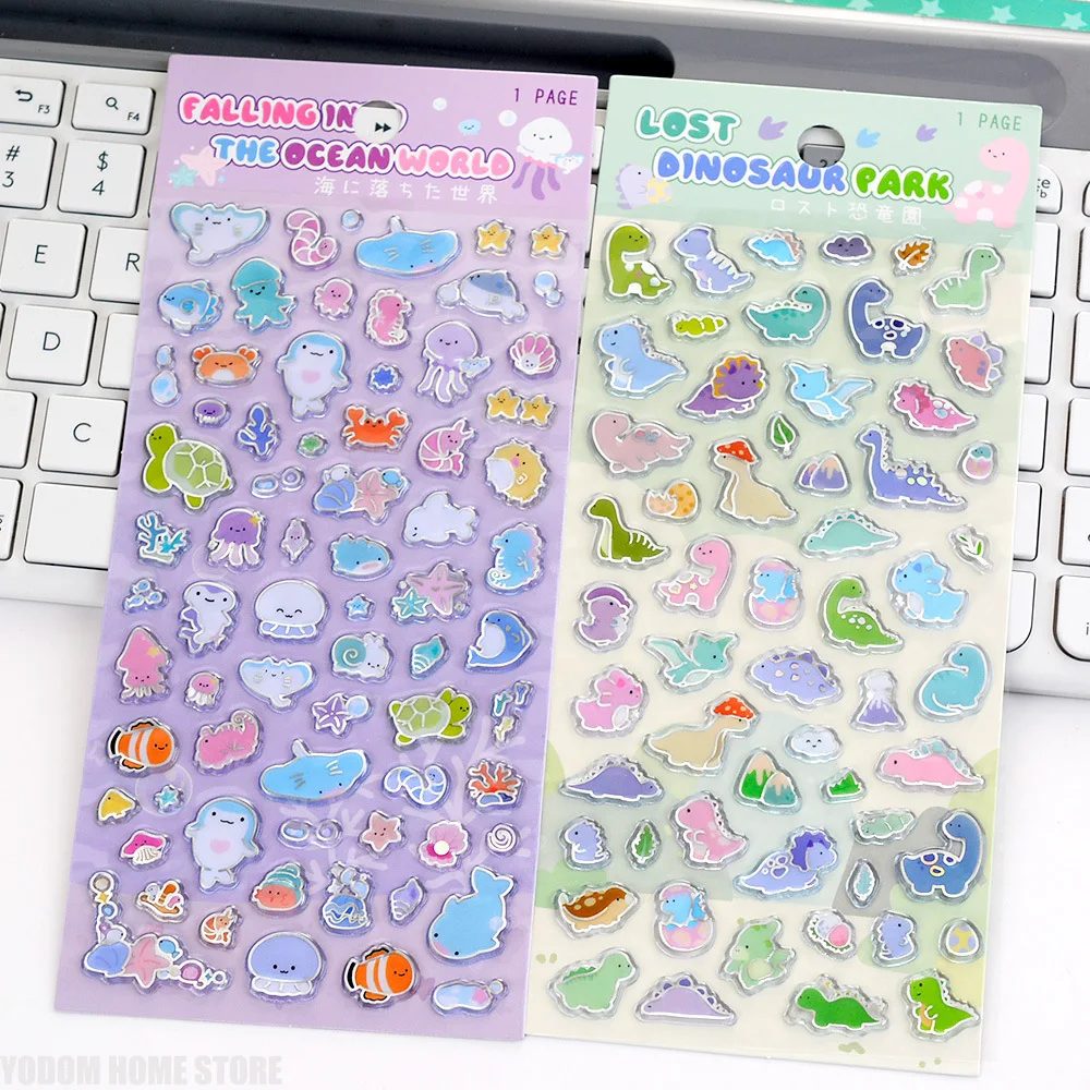 4pcs Cute Animal Stickers with Laser Diamond Edge for Scrapbooking Craft Supplies Material Scrapbooking Stickers Kids Girls Gift