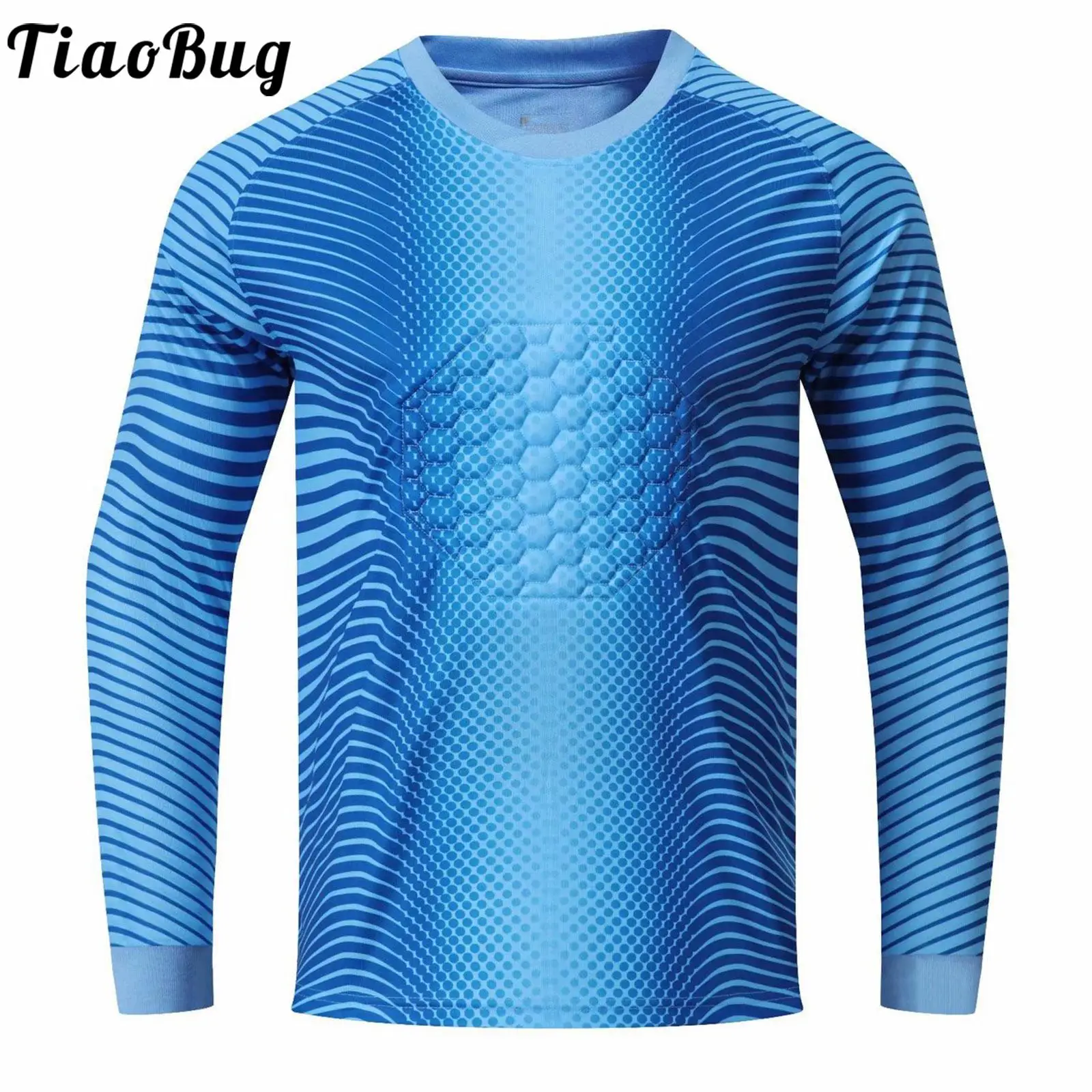 

2023 Kids Boys Fashion Contrast Color Stripe Long Sleeve T-shirt Soccer Goalkeeper Uniform Padded Goalie Shirt Quick-Drying Tops