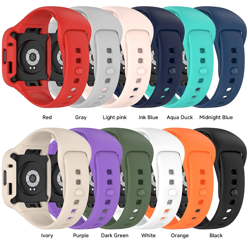 Silicone Strap with Case for Redmi Watch 3 / Redmi Watch 3 Active Strap Replacement Bracelet Protective Shell Cover