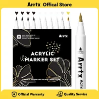 Bolígrafos de pintura acrílica Arrtx, paquete de 10 marcadores de pintura con punta de pincel, adecuados para la mayoría de las superficies 4 negro 4 blanco 1 dorado 1 plata