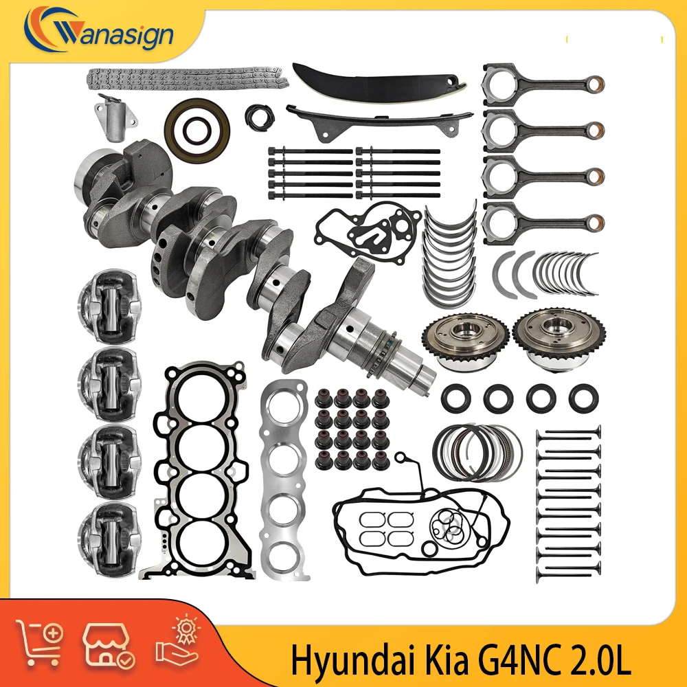 Engine Rebuild Timing Chain Kit Head Gasket Carmshaft Con Rod Bearing Piston Ring Set Kit 2.0 L L4 GAS G4NC For Hyundai Kia 2.0L