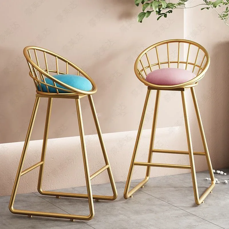 

office High Stools Luxury Kitchen Backrest Bar Chair Creative Modern Manicure Casual High Bar Golden Stool Leisure