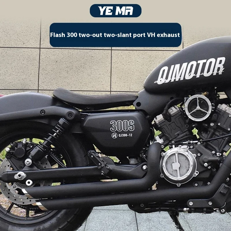 For QJMOTOR SRV250V/300S modified VH oblique exhaust pipe - right dual outlet - low sound horse hoof sound - Detail 1