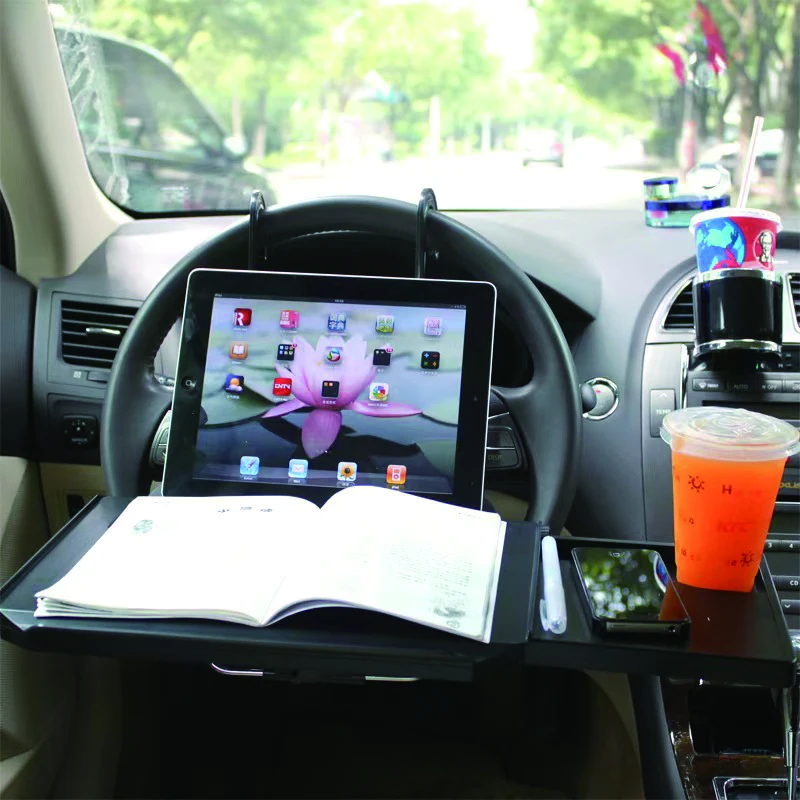 New 2 in 1 Foldable Car Computer Rack With Drawer Shelf Car Steering Wheel Seat Back Laptop Tray Food Drink Table Holder Stand