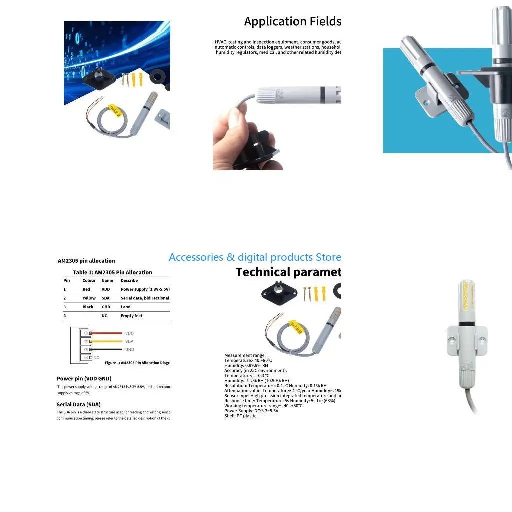 77JD AM2305B Environmental Sensors Humidity Temperature Probe for Home Applications