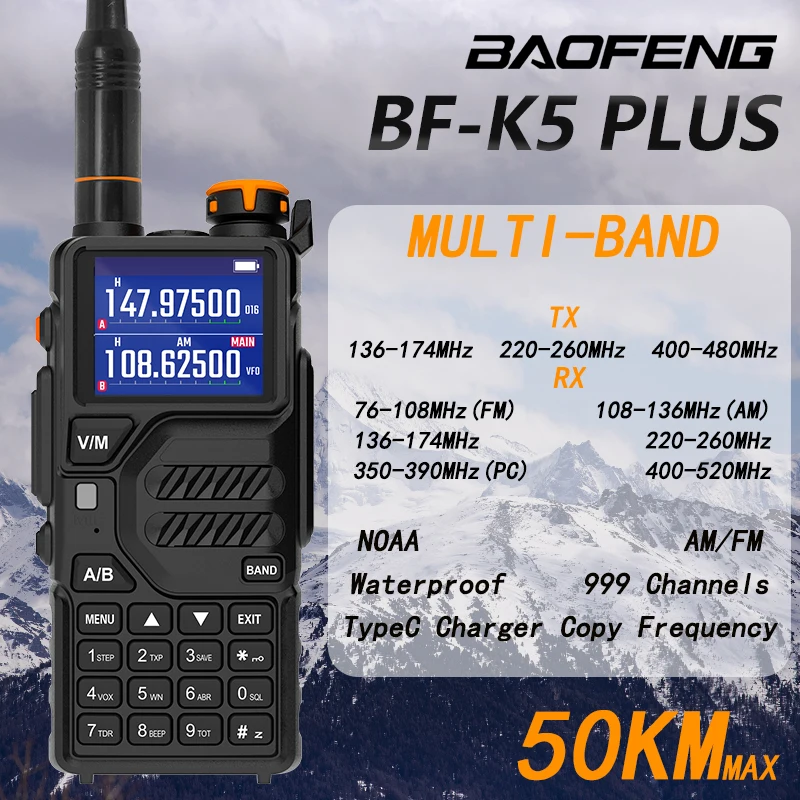 Baofeng UV-K5 Plus Walkie Talkie AM FM Portable 2 Way Radio Frequency Copy 999CH Full Band NOAA Profesional Radios BF-K5PLUS NEW