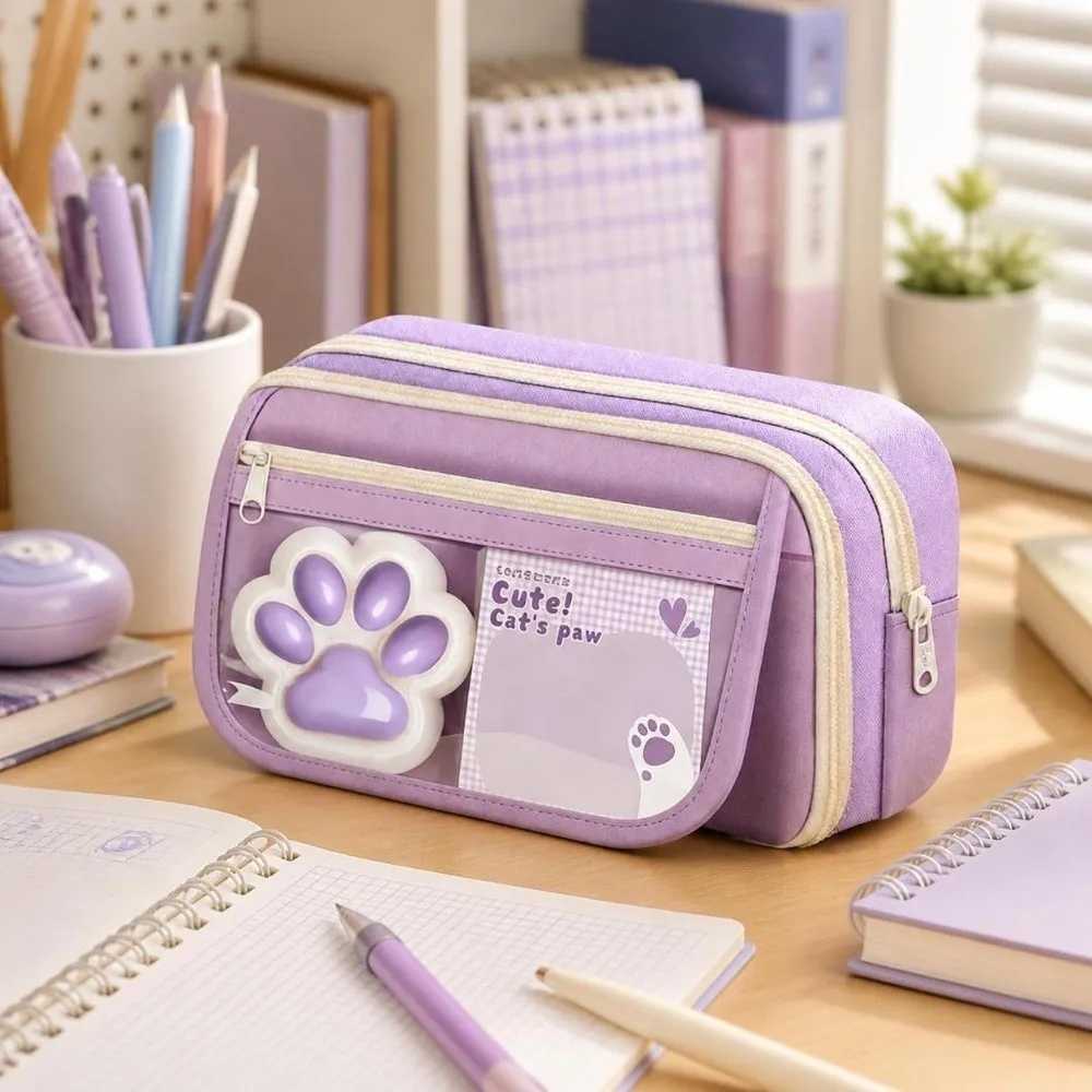 Portable Cute Cat Paw Pencil Case 9-Layer Stress-Relief Stationery Bag Kawaii Style Large Capacity Pen Pouch Gift