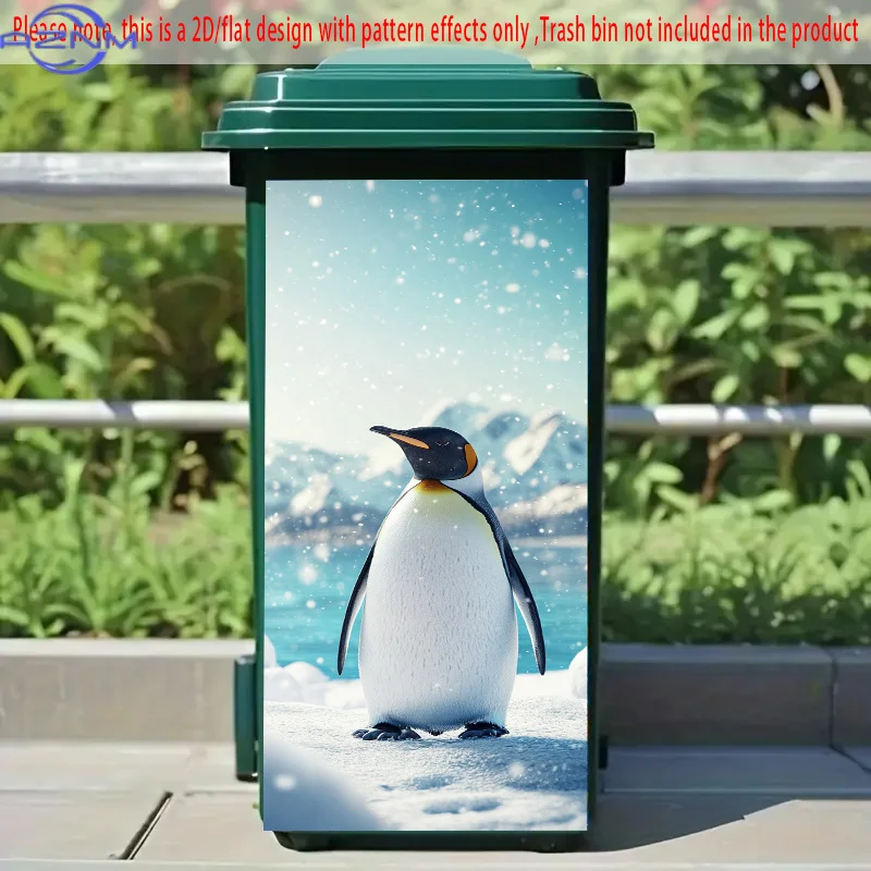 1pc 2D/FLAT Penguin in Snow Pattern Self-Adhesive Dustbin Stickers, .01×cm, Penguin in Snow - Themed Creative Dustbin Stickers