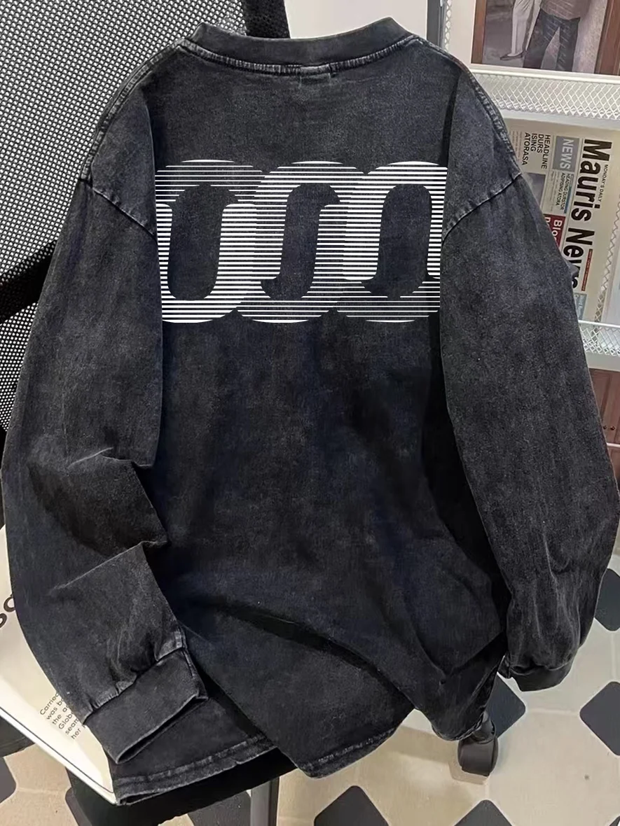 

Длинная футболка из чистого хлопка в стиле ретро, свободный крой, универсальный топ, модный геометрический узор с принтом на водной основе