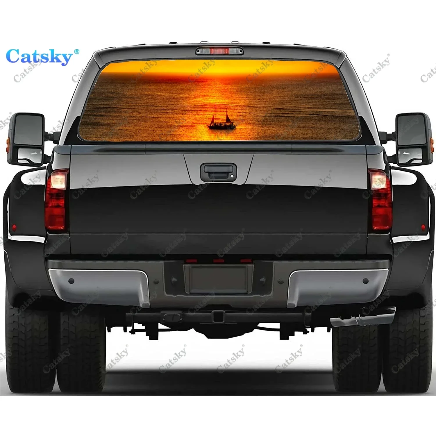 

Sea Sunset Sailboat Rear Window Decals for Truck,Pickup Window Decal,Rear Window Tint Graphic Perforated Vinyl Truck Stickers