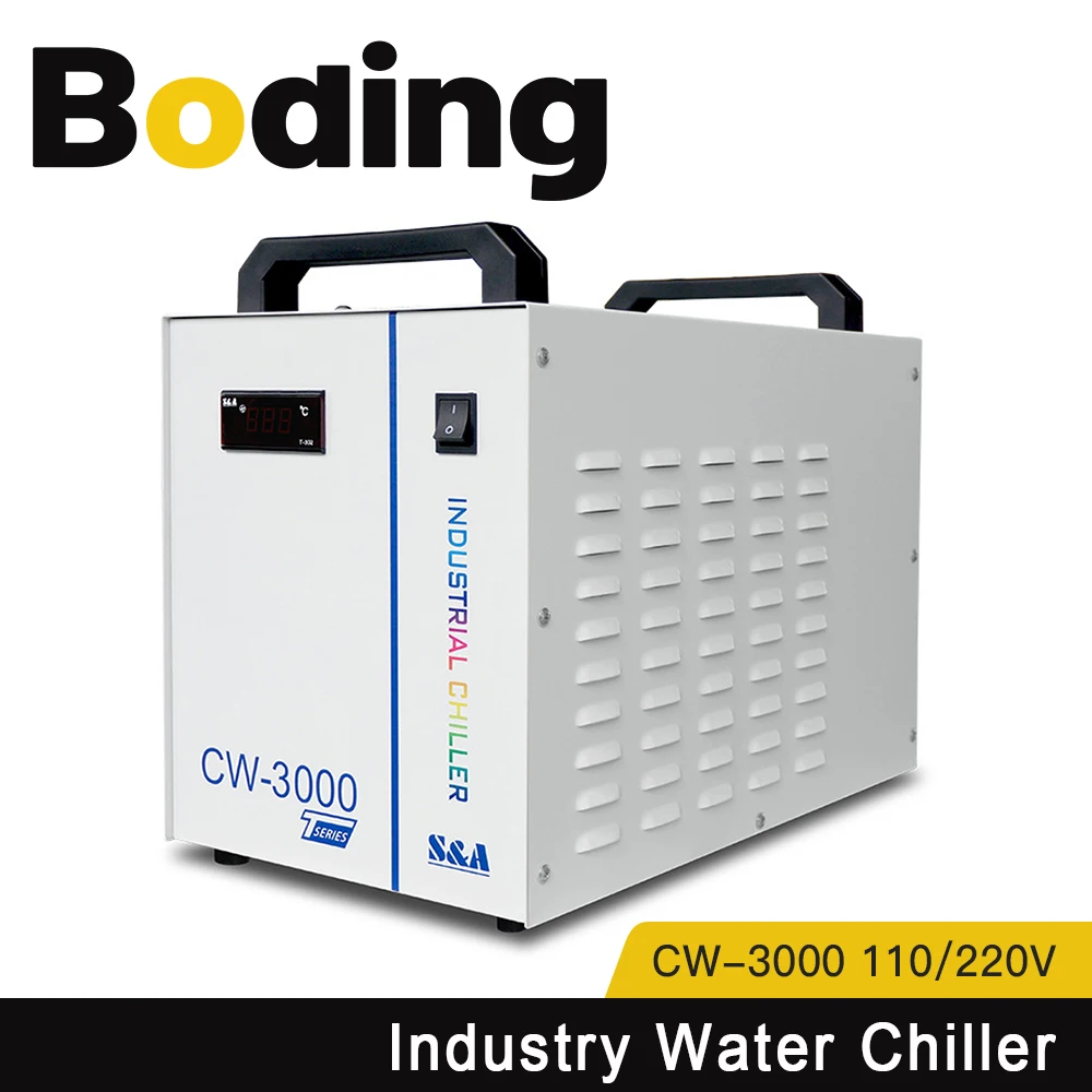 BODING S&A CW3000 Industrial Water Chiller for CO2 Laser Engraving Cutting Machine Cooling 60W 80W Laser Tube DG110V TG220V