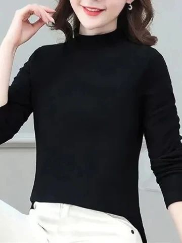 

Утепленная женская термокофта с длинным рукавом и высоким воротником, больших размеров, из вельвета, теплая, прикрывающая живот, осенний тренд