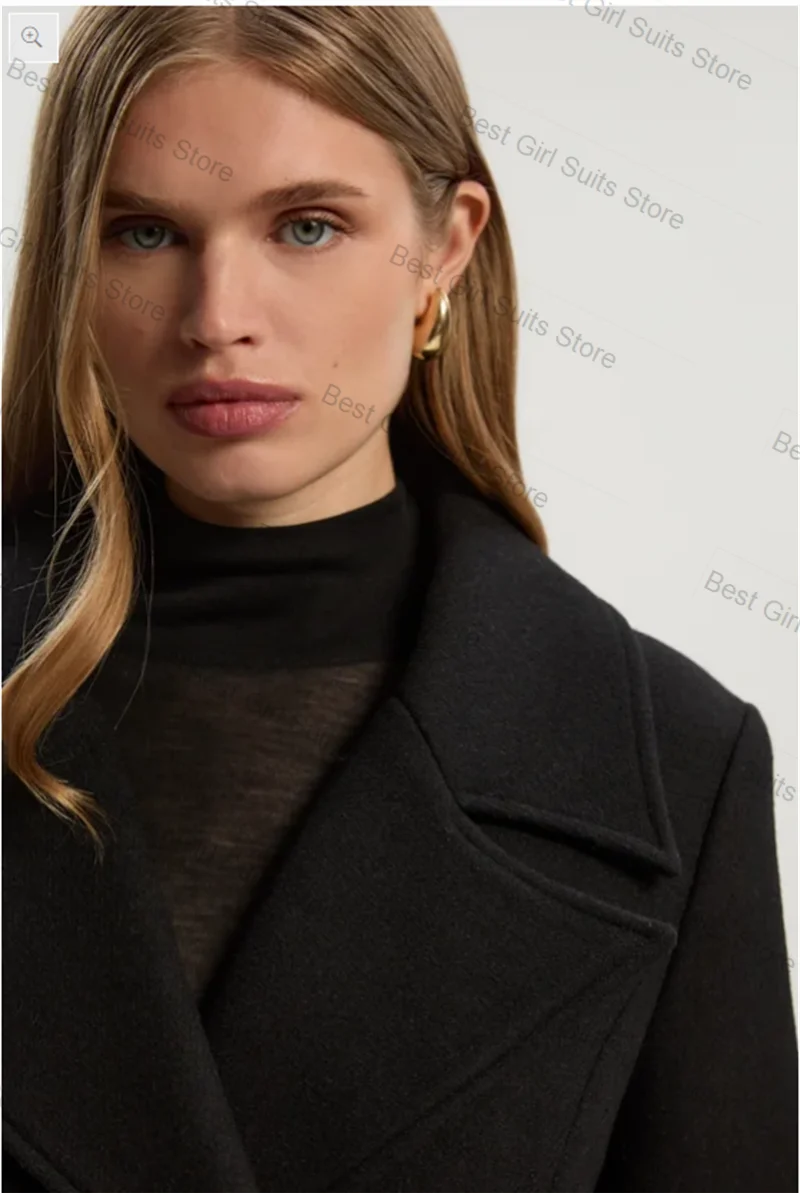 Black Cashmere Wool Women Suit 1 Pcs Long Blazer Prom Dress Winter Autumn Formal Office Lady Jacket Customized Warm Overcoat