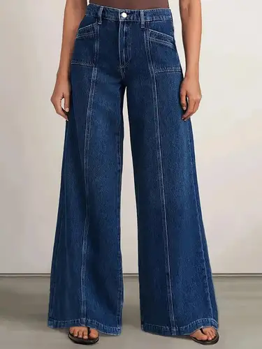 Imagen 2 del producto ""Jeans de pierna ancha azul oscuro para mujer: pantalones vaqueros con estilo para mayor comodidad y versatilidad