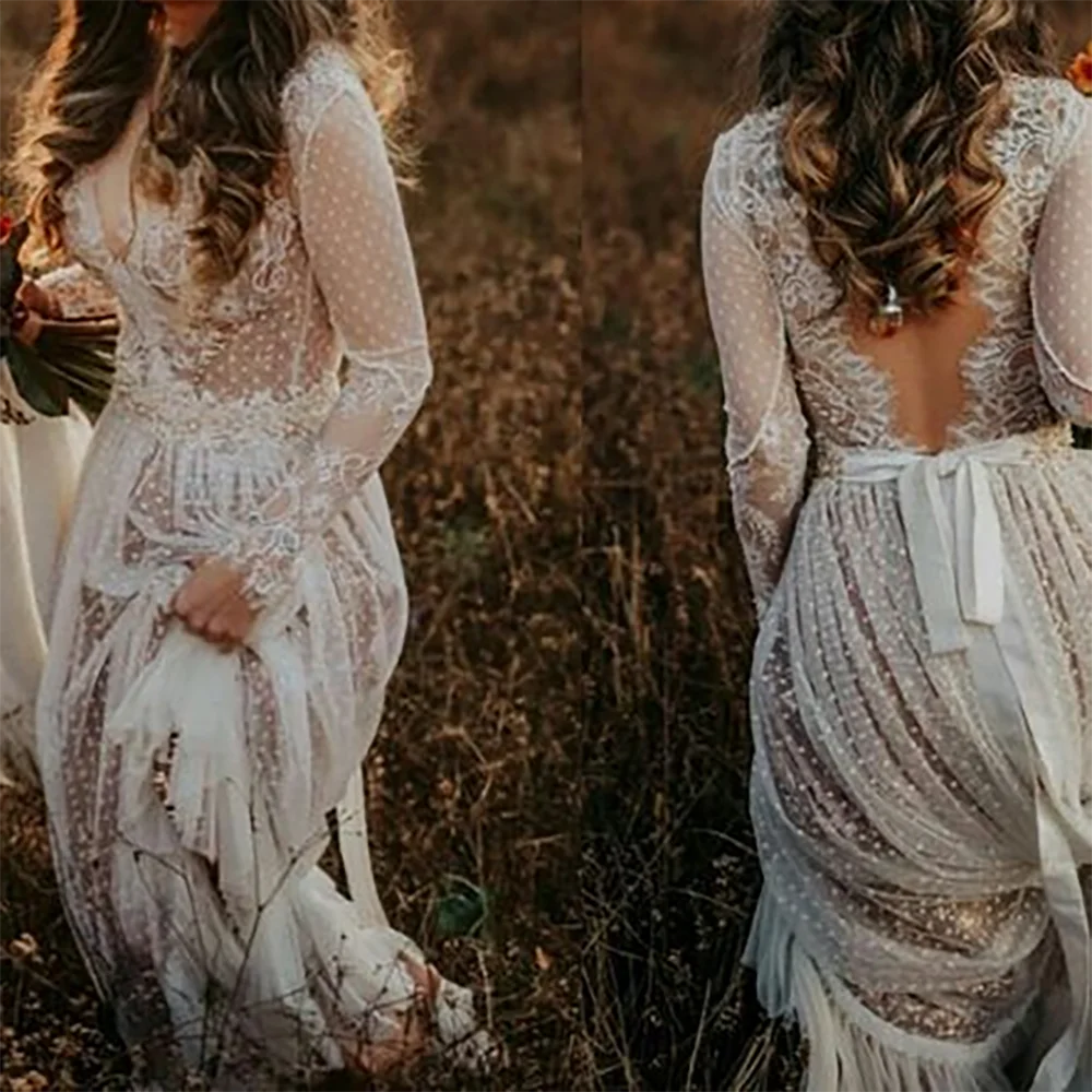 

Classic V-Neck Lace Backless Straight Bride Wedding Dresses Bridal Gowns Customized