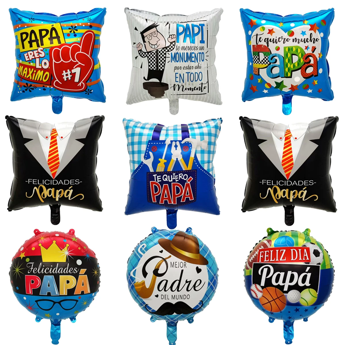 

10Pcs 18inch Spanish Feliz Dia Papa Aluminum Film Balloons Father's Day Balloon Holiday Party Decorations Supplies Helium Globos