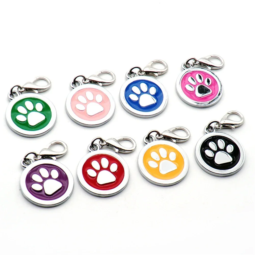 50pcs Round Dog Tag with Lobster Clasp Paw Print Pet ID Name Tag for Dogs Cats Puppies