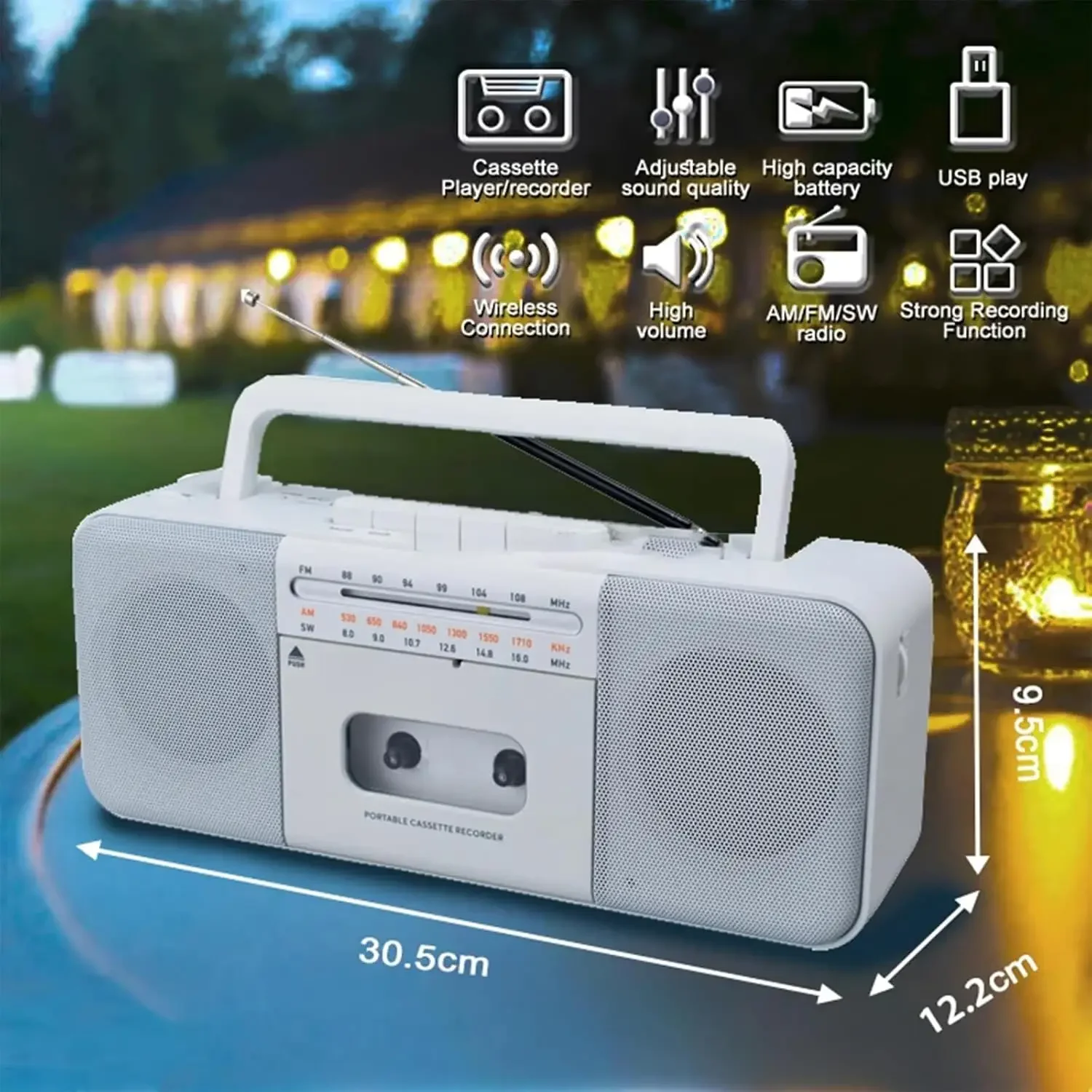 Retro Home Popular Classic Portable Tape Cassette Player Classic AM/FM/SW Multiband Radio Cassette Recorder Built-in Speakers