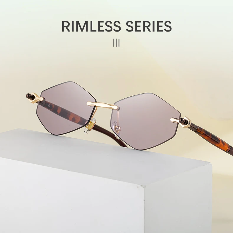 Randlose Polygon-Sonnenbrille für Damen 2026 Luxusmarke Mode Retro Sonnenbrillen Punk Sechseckige Brillen für Damen UV400 Outdoor-Sonnenbrillen – Detail 5