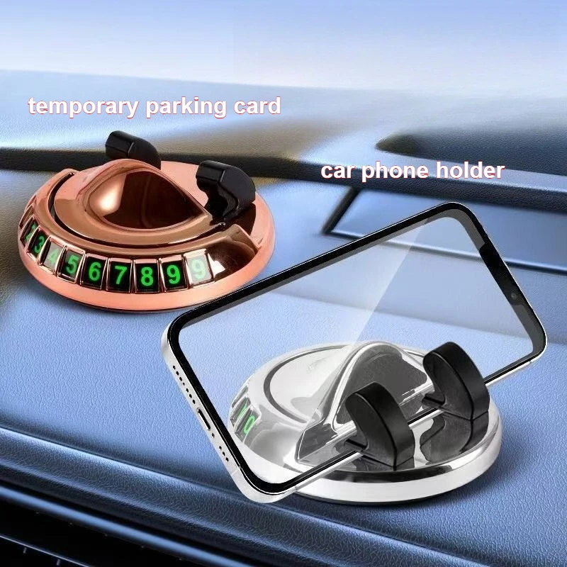 

2 in 1 Car Phone Holder with Temporary Parking Number Plate,360° Rotatable Cell Phone Stand,Anti-Slip Luminous Car Phone Mount