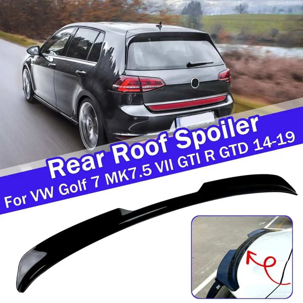 

For Volkswagen VW Golf 7 MK75 VII GTI R Line/Golf 7 GTI R GTD Max 2014-2019 Rear Roof Spoiler Glossy Black Carbon Fiber Body Kit