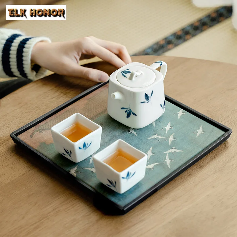 Chinese Style Square Water Absorbing Tea Tray Elegant Tea Board Dishes for Serving Chinese Tea Plate Teaware Supplies Ornaments