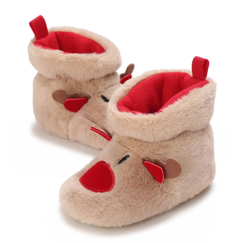 Tregren New Year Christmas Baby Winter Snow Boots Soft Anti-Slip Elk Booties Warm First Walkers Toddler Boys Girls Crib Shoes