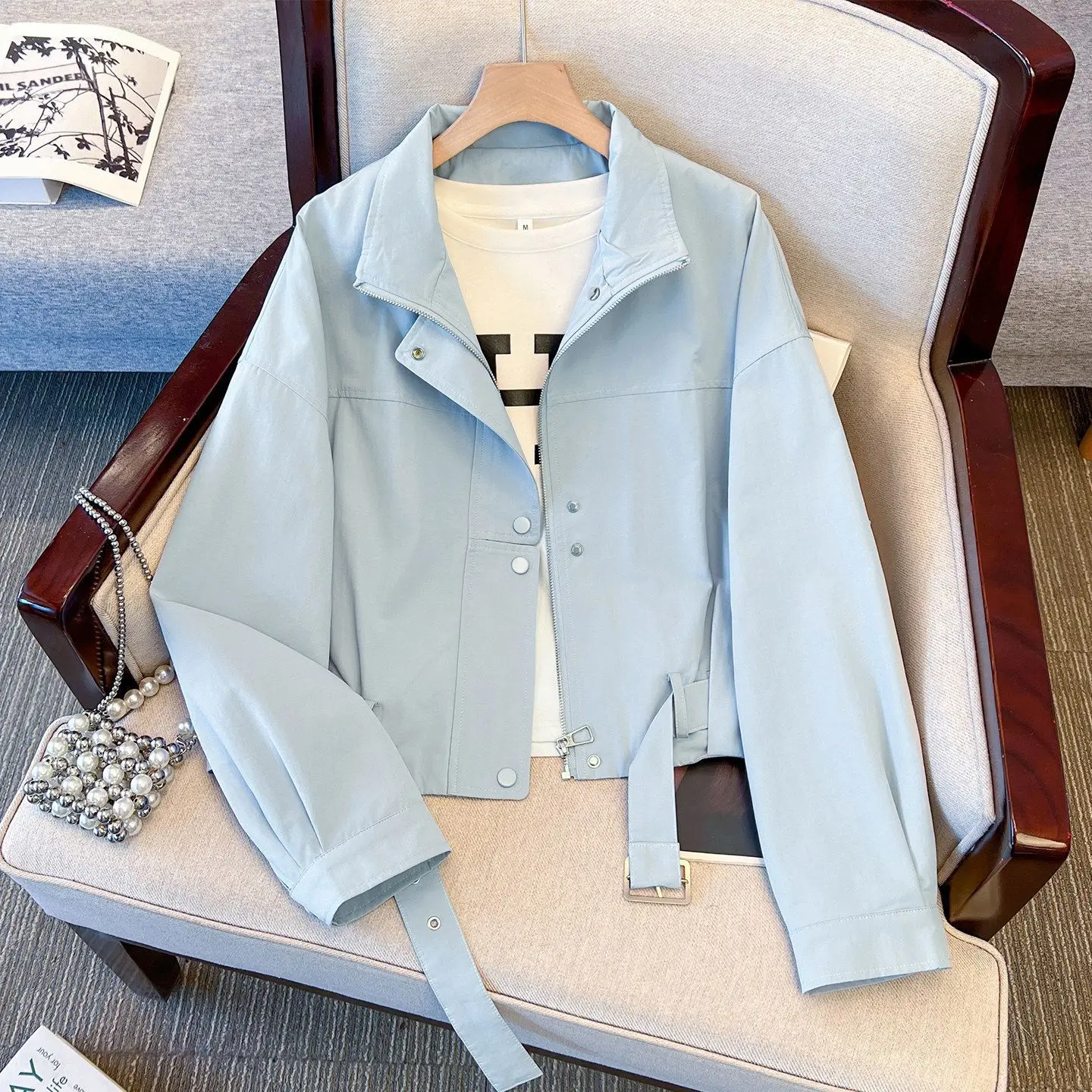 Casual Versatile Short Coat Women's Spring And Autumn New Loose Fashion Jacket Thin Baseball Jersey Top Yellow Jacket Lining