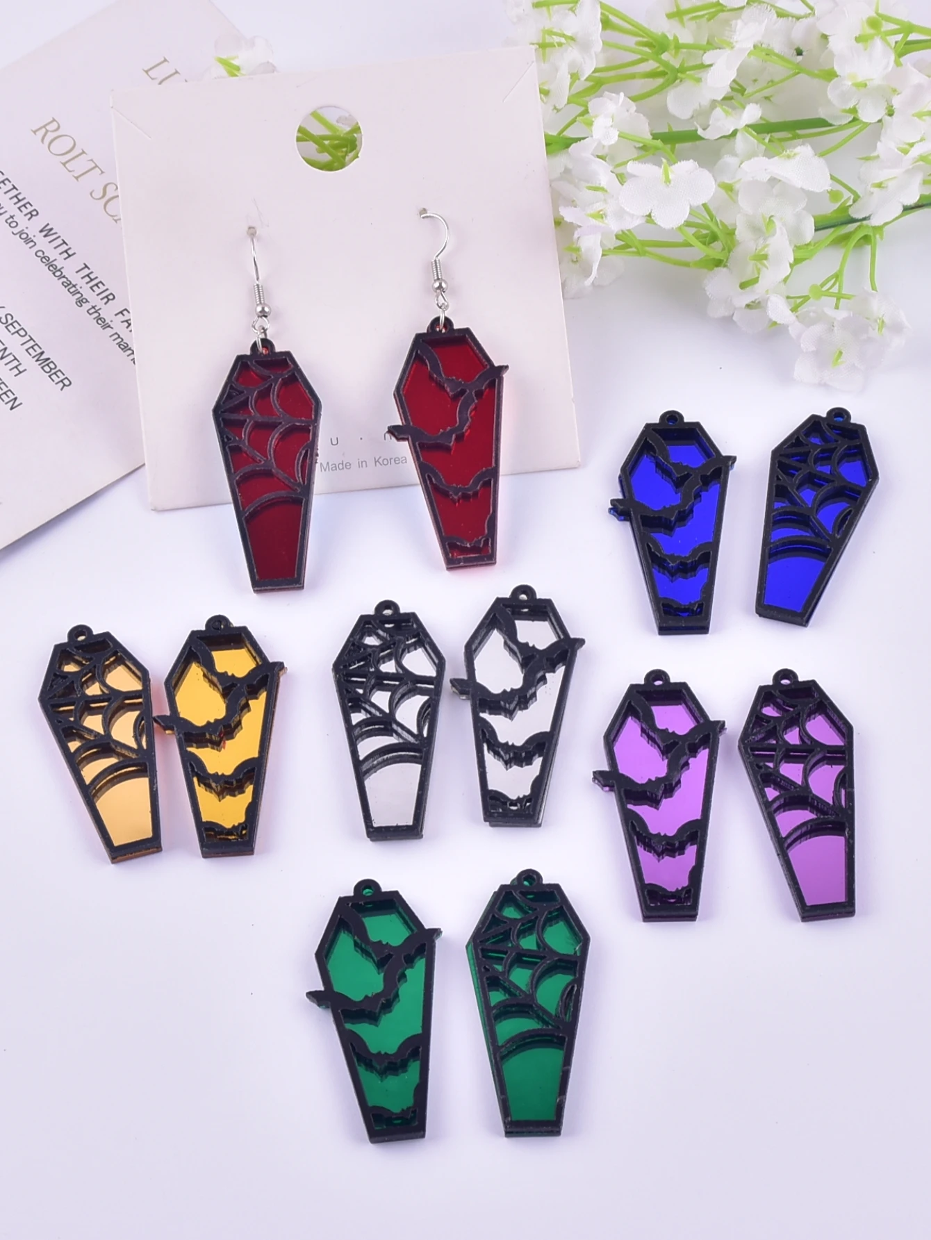 Mix 12pcs 10pcs/pack Halloween Grave Spider Web Mirror Acrylic Charms for Earring Necklace Jewelry DIY Making