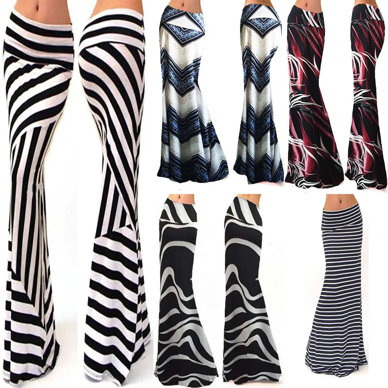 

2025 Summer Maxi Elastic High-waist Printed Skirt S-3XL Lady Slim Hip-cover Long Skirt Women Casual Beach Dress