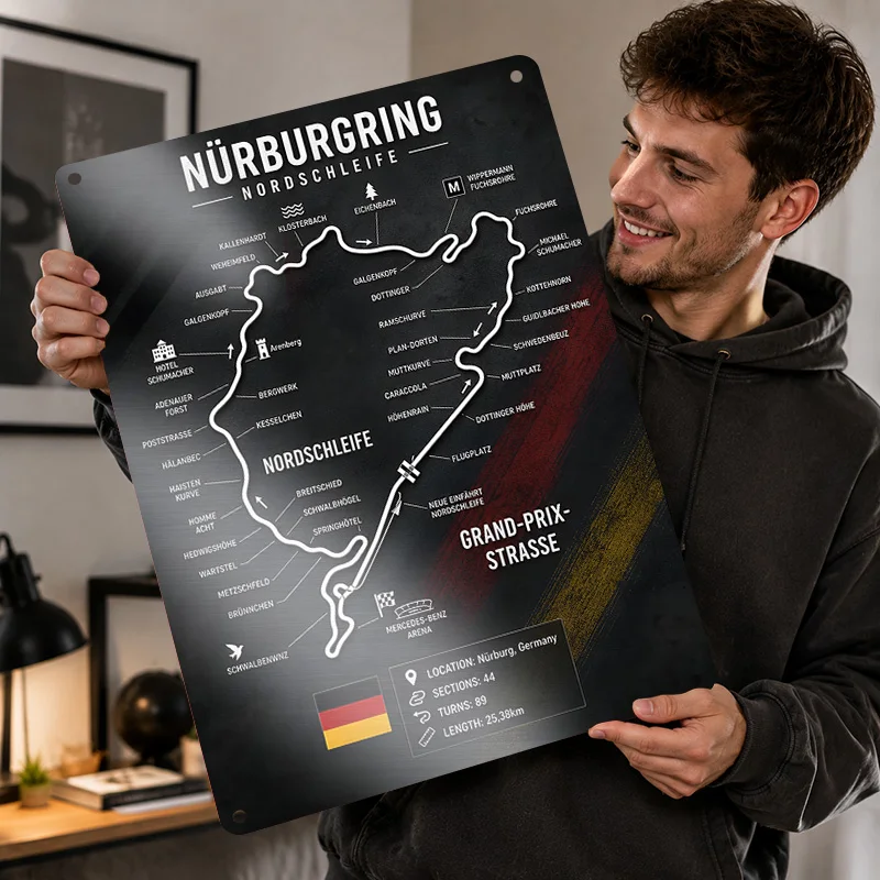 Nürburgring Nordschleife Aluminum Posters Personalized Metal Tin Sign Bold Driver Profile Wall Art Suited To Track Collectors