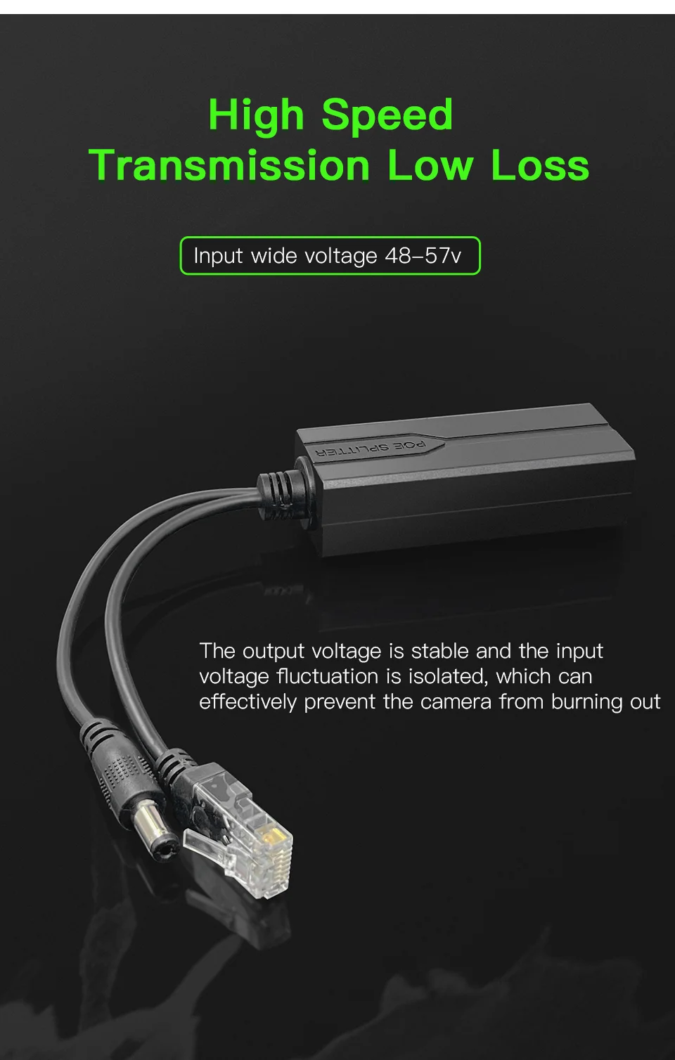 Standard POE Splitter 48V to 5V 12V 1.2A 2A Micro USB Type-C 100M/1000M POE Camera Injector Power Supply