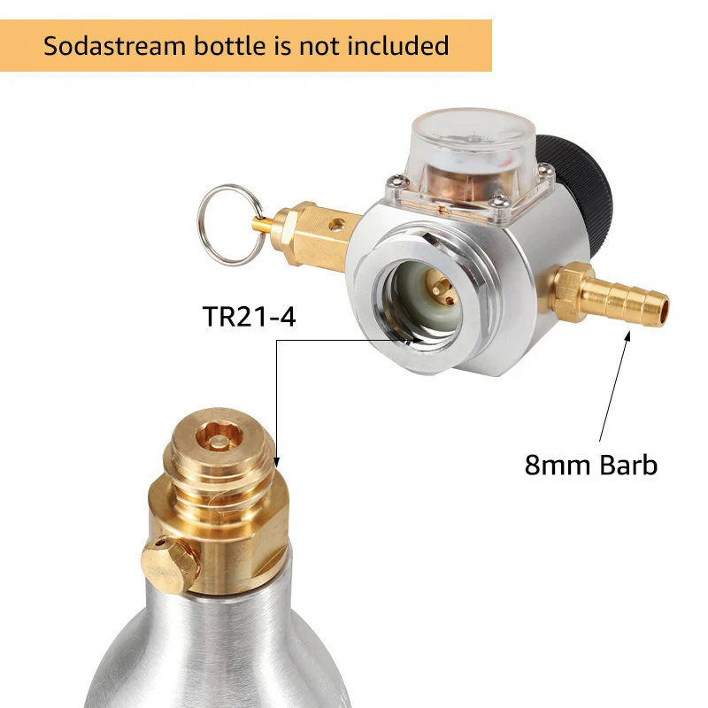 Soda Water Co2 Charger kit,0-90PSI Mini CO2 Gas Regulator with Release Valve, Directly connect with TR21*4 Soda Water Cylinder