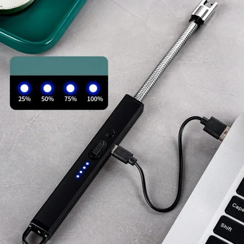 Windproof Electronic Pulse Igniter with Battery Display, USB Charging, Electric Lighters, Safety Lock, Outdoor Camping, Kitchen