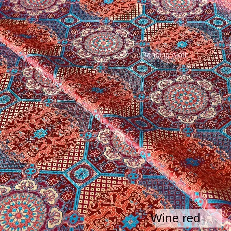 Brocade Jacquard Fabric Wine Red Crisp Jacket Hanfu Apparel Sewing Fabric Wholesale Cloth Meters Diy Material