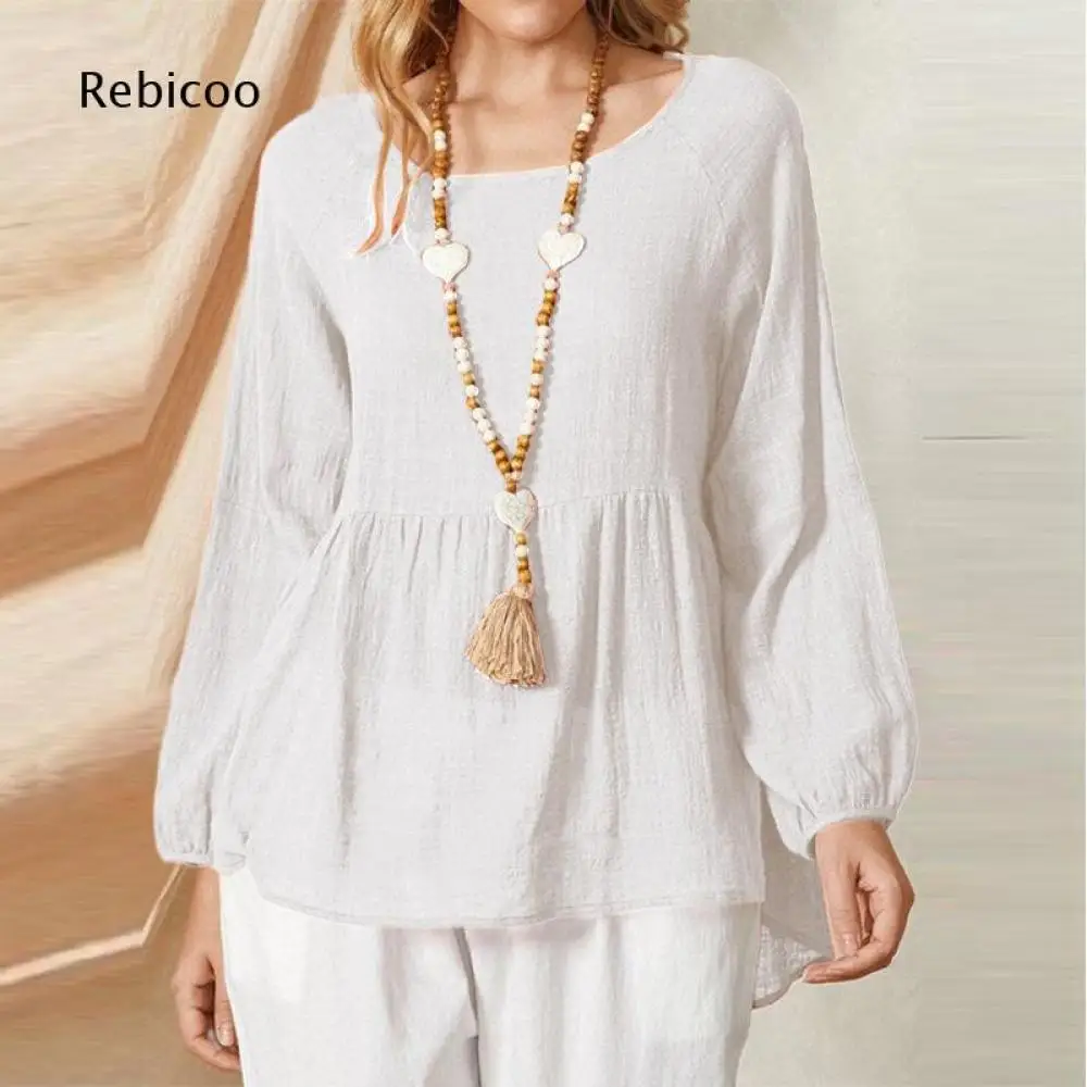 Gathered Waist Babydoll Top for Women Round Neck Raglan Long Sleeve for Simple Chic Daily and Holiday Fashion Styles