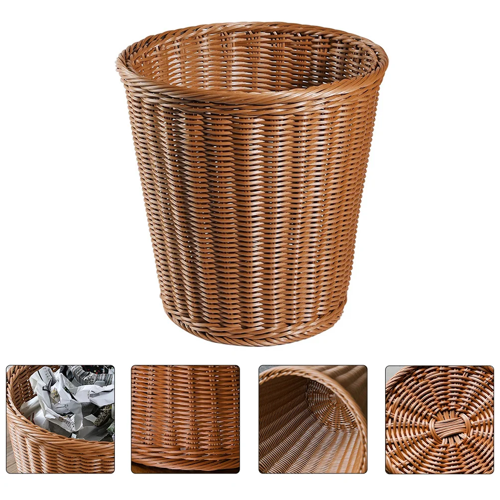 Waste Paper Basket Rattan Trash Can Hand-woven Rubbish Container Box Simulated Travel