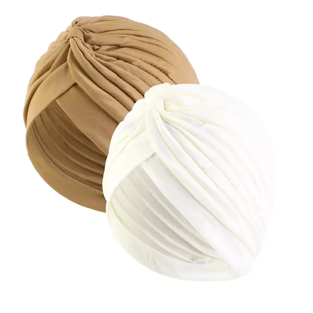 2pcsWomen's Pleated Knot Turban Hat, Soft Stretchy Beanie Cap for Chemo Hair Loss, Muslim Hijab Headwrap, Fashion Daily Headwear view 6