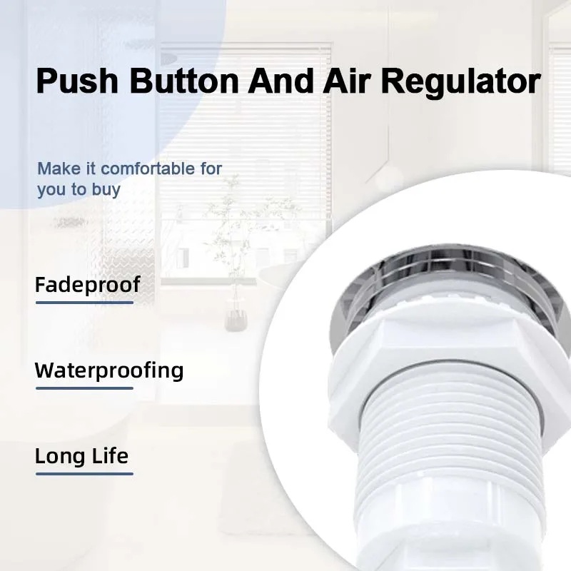 مفتاح التحكم في مضخة الهواء المطلية بالكروم في حوض الاستحمام، زر الضغط لنظام تدليك السبا