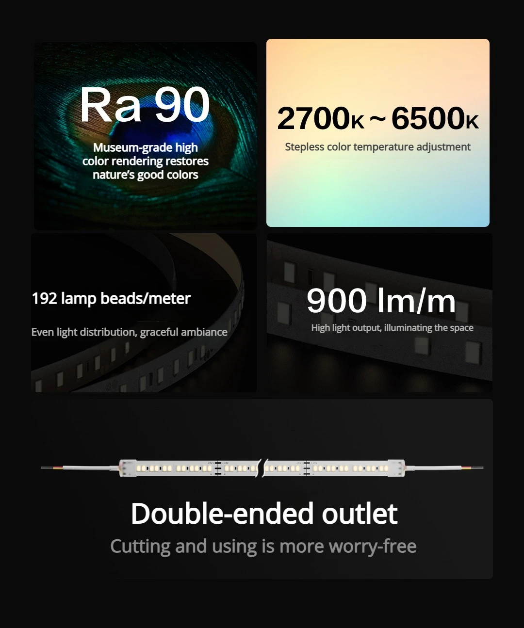 Световая лента Aqara Smart COB H2, двухцветная цветовая температура 2700–6500 К, регулировка Ra90, светодиодная домашняя декоративная световая лента Световая лента Aqara Smart COB H2, двухцветная цветовая температура 2700–6500 К, регулировка Ra90, светодиодная домашняя декоративная световая лента