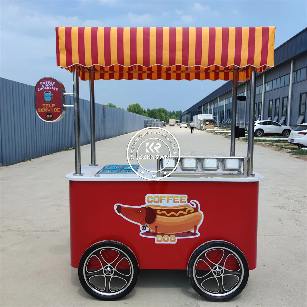 Street Food Cart Portable Mobile Milkshake Snack Kiosk Street Concession Vendor Ice Cream Cart with Storage Cabinet