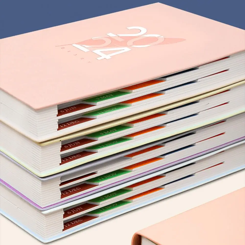 สมุดแพลนเนอร์ปฏิทิน2024สมุดโน๊ตบุค400หน้าสำหรับนักเรียนธุรกิจออฟฟิศที่ราบรื่น