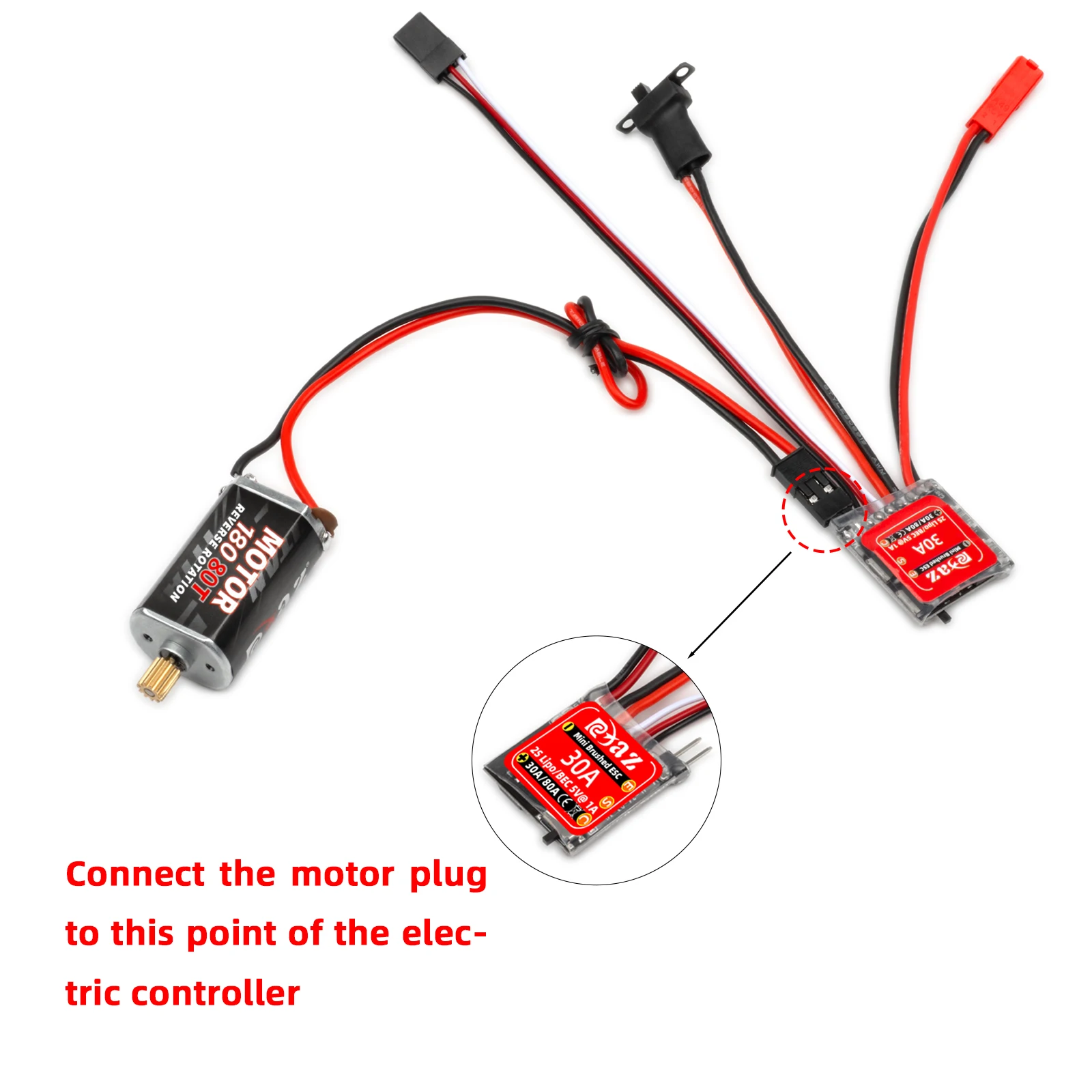 Rcxaz miniatura esc 30a mini escova esc 2s 4 ~ 8v para diy mini 1/16 1/18 1/24 rc carro barco tanque de combustível com freio