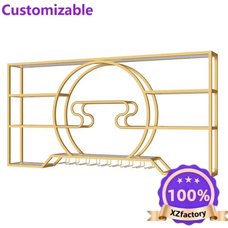 Factory Direct 2026 Chinese red wine shelf grape Baijiu cabinet against the wall wall wall-mounted shelf bar wrought iron displa