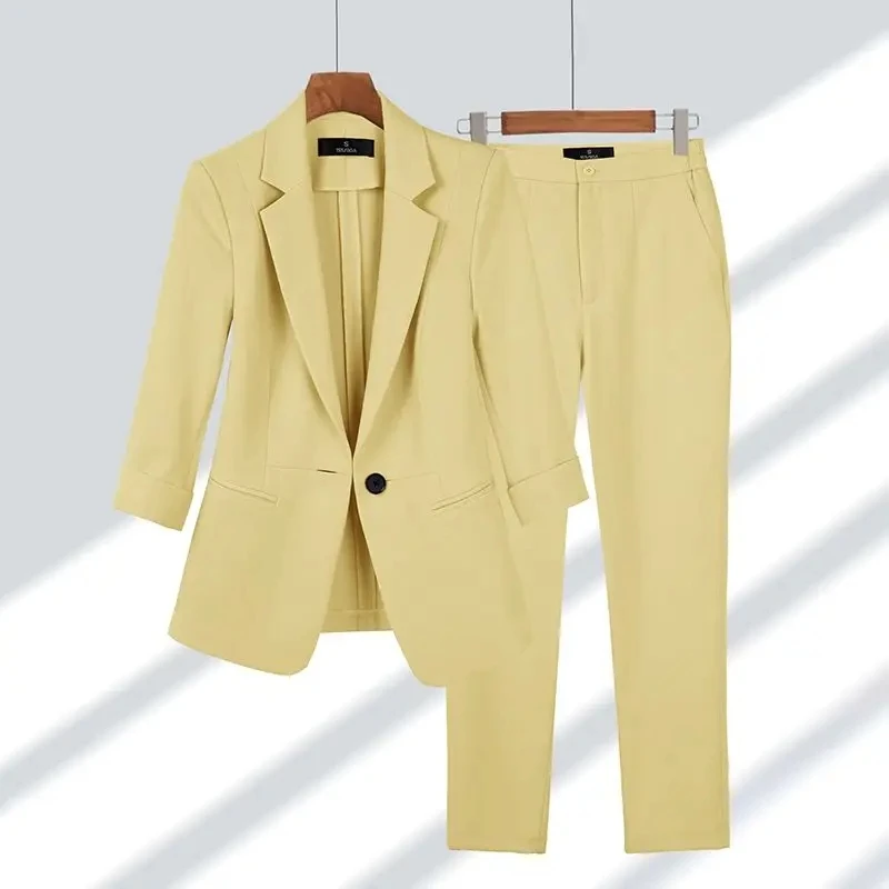 Conjunto feminino de calças e blazers finos de duas peças, terno profissional sólido, roupas de trabalho, senhora do escritório, fêmea, primavera, verão, novo, 2022