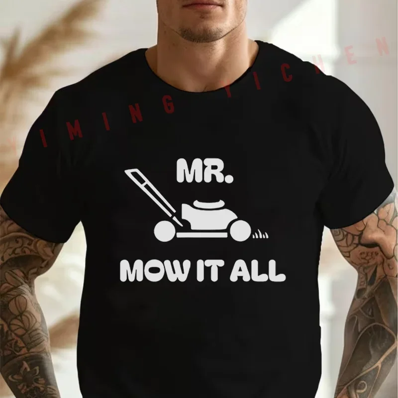 

Men's Grass Lawn Mower Outfit Mr Mow It All Mowing Landscaping Dad Moto Cotton T-Shirt Summer Casual O-neck Short Sleeve Tees