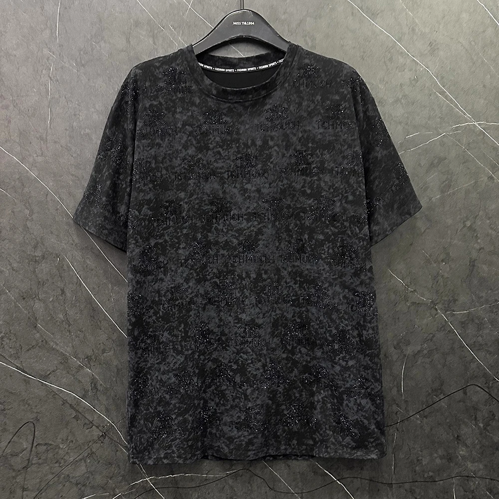 Плюс размер, летняя новая популярная футболка с короткими рукавами и ромбовидной буквой, женская свободная повседневная модная универсальная черная футболка