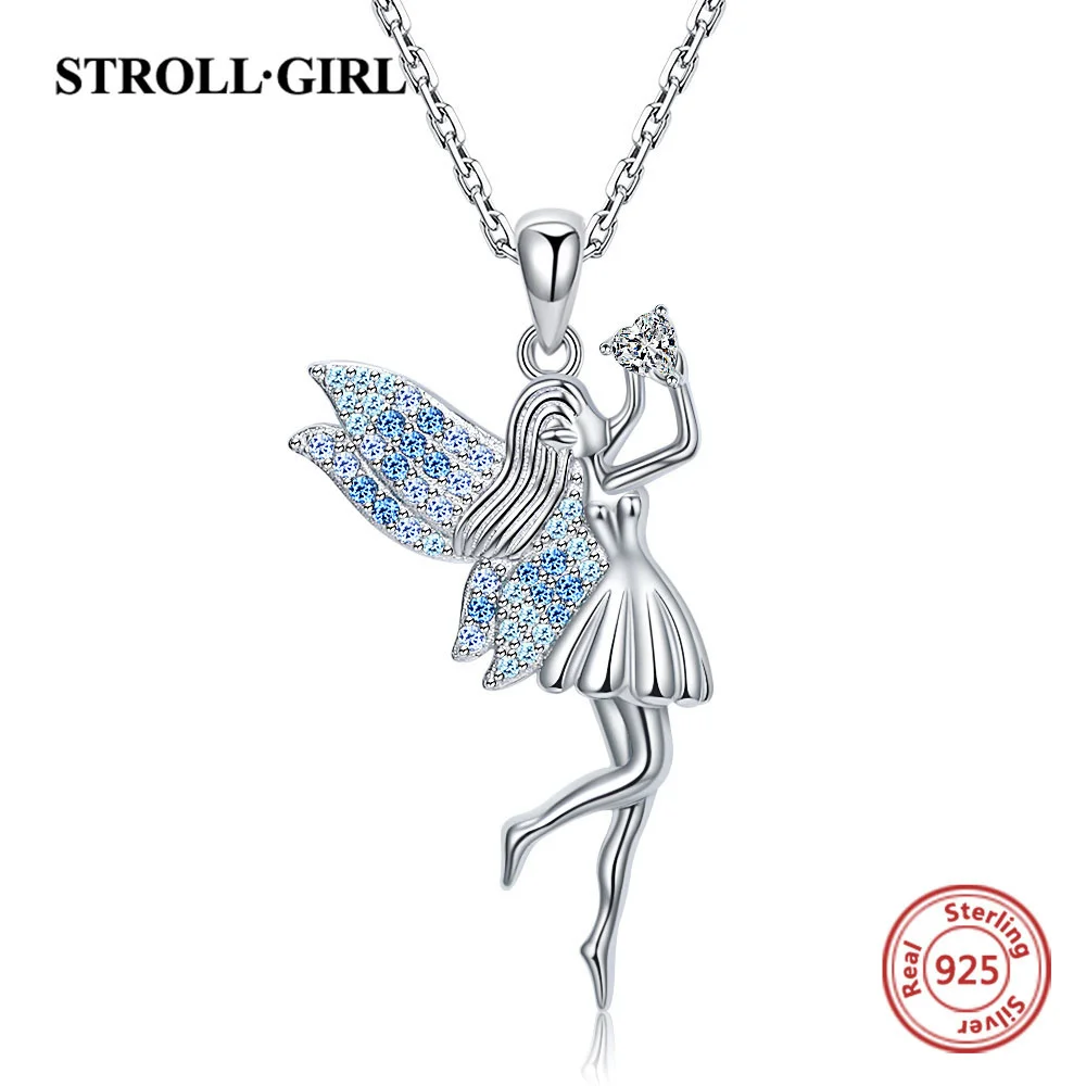 925 Sterling Silver Beautiful Elf Pendant Chain Zircon Angel Little Girl Necklace For Women Fine Jewelry Accessories Free Ship